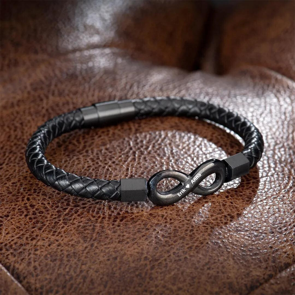Till Min Man - Jag Älskar Dig För Alltid - Personligt Infinity-Armband I Läder