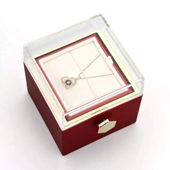 Eternal Rose Box - Med Hjärtfoto Projektionshalsband och Äkta Ros