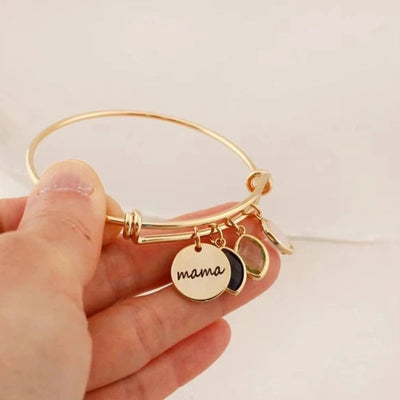 Personligt Armband med Graverat Namn och Födelsesten för Mamma