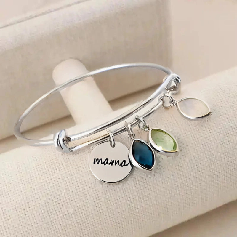 Personligt Armband med Graverat Namn och Födelsesten för Mamma