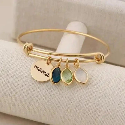 Personligt Armband med Graverat Namn och Födelsesten för Mamma