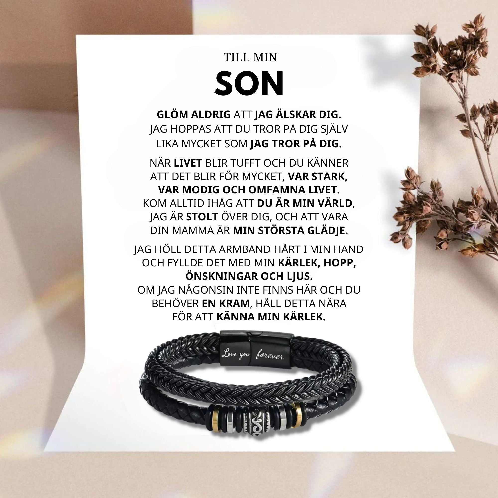 Till min son – Tro på dig själv – Läderarmband