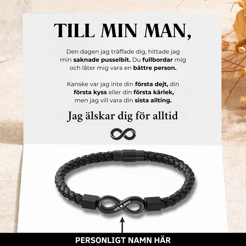 Till Min Man - Personlig Läder Infinity Armband