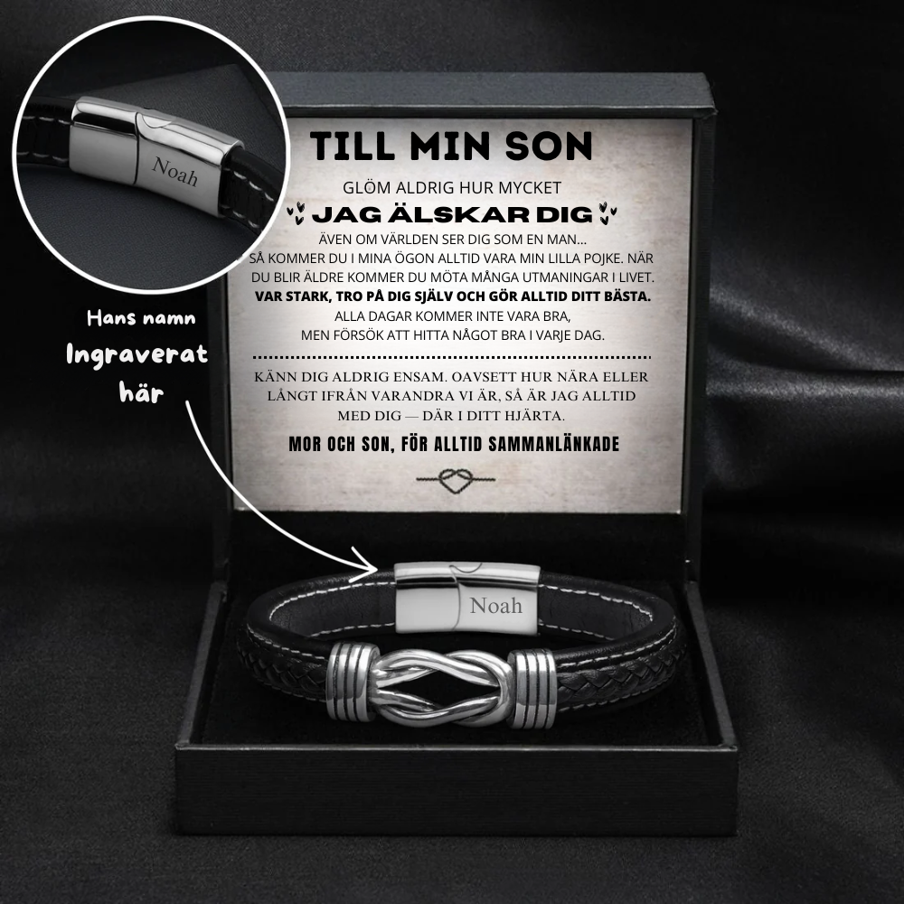 Till min son – Oändlighetsarmband med namn­gravyr
