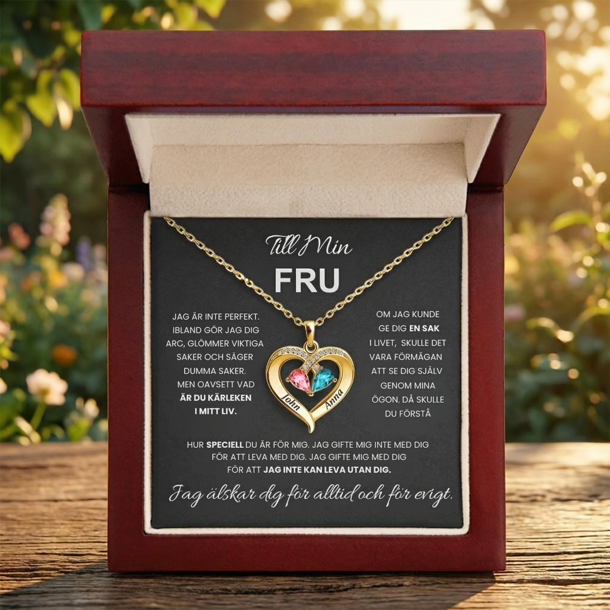 Till Min Fru – Hjärtformat Halsband Med Födelsesten