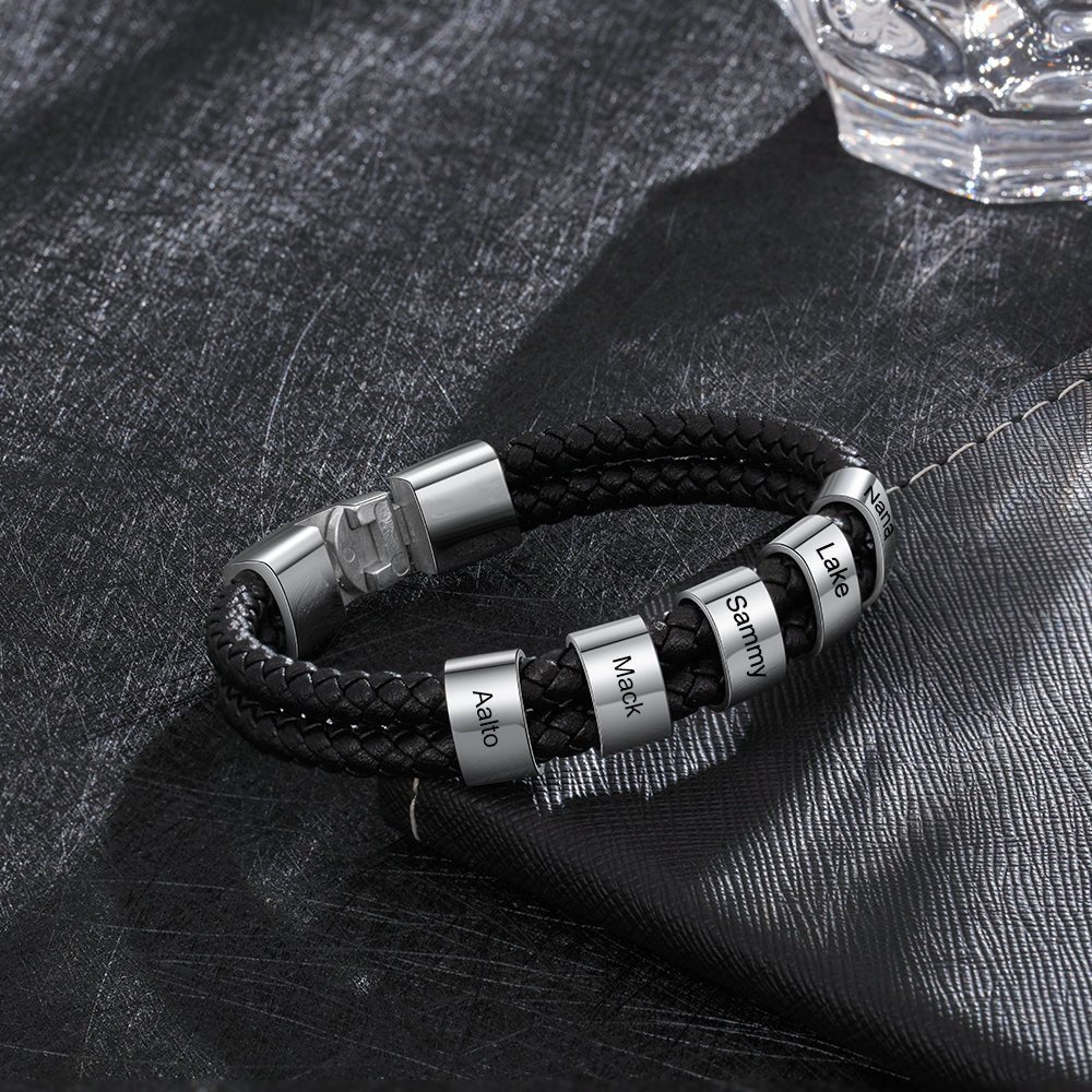 Till Min Pappa - Läder Armband Med Graverade Pärlor