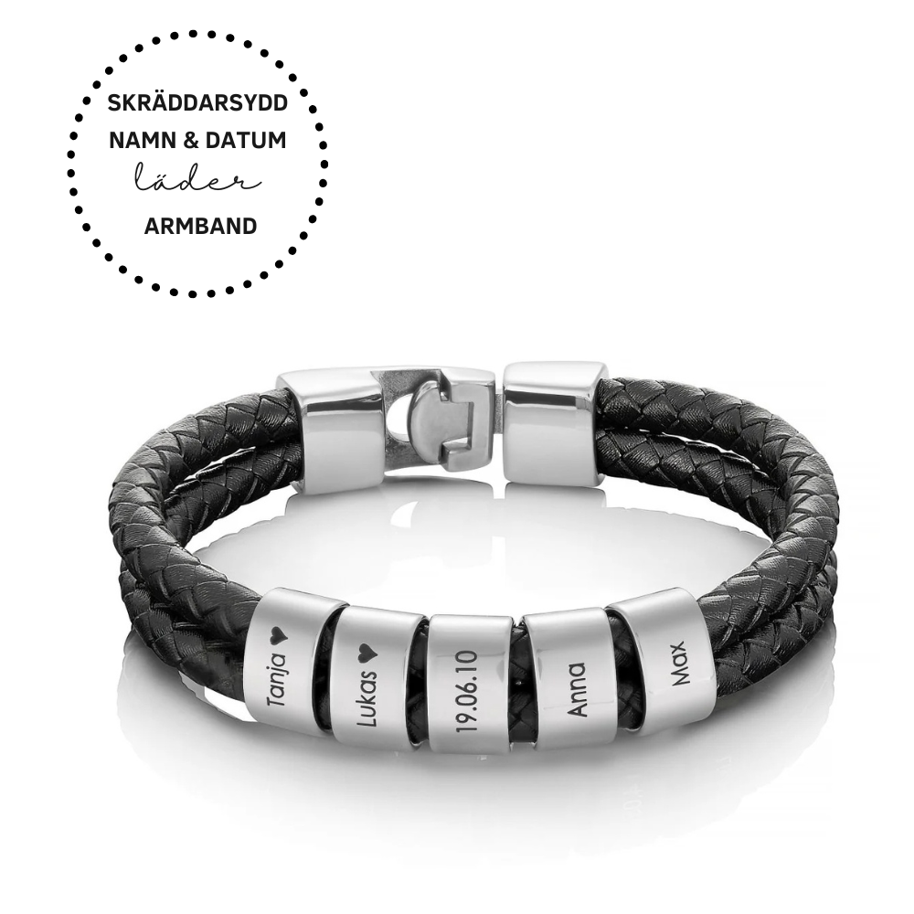 Till Min Pappa - Läder Armband Med Graverade Pärlor