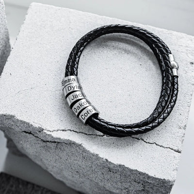 Till Min Pappa - Läder Armband Med Graverade Ringar