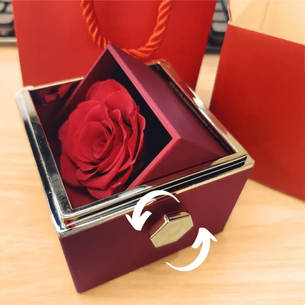 Eternal Rose Box - Med Hjärtfoto Projektionshalsband och Äkta Ros